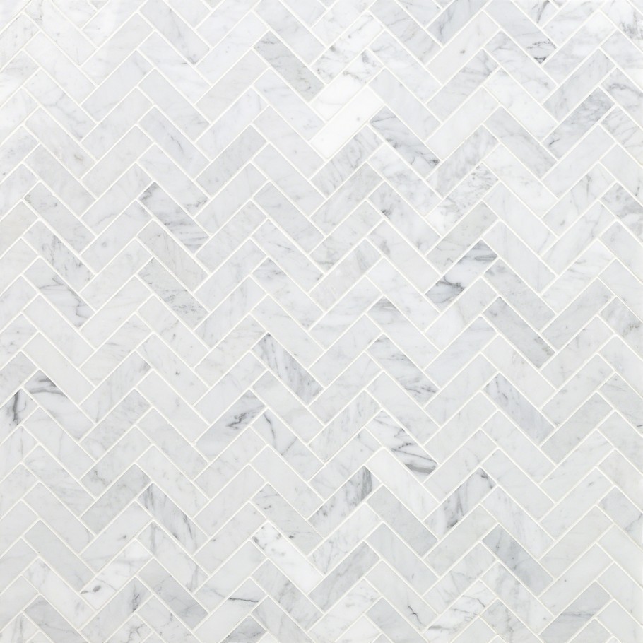 Carrara Herringbone 1x3 Polished Mosaic Tile 