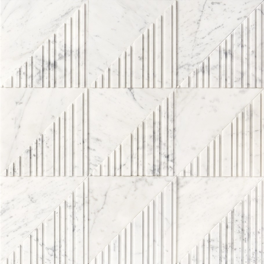  Michael Habachy Barcode Medio White Carrara 8x8 Marble Tile 