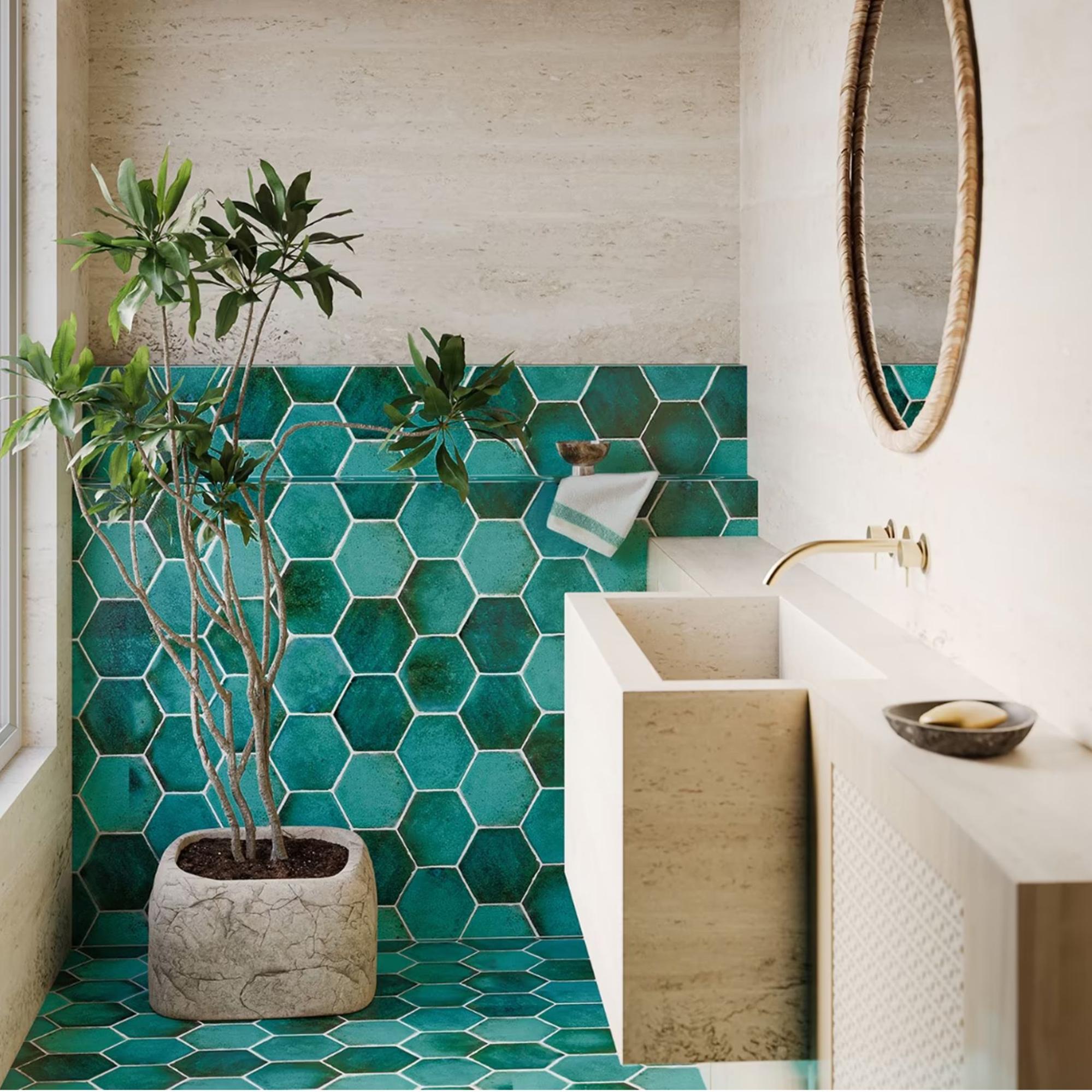 Bathroom Designs with Hexagon Floor Tile