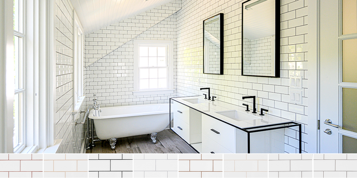White Subway Tiles, White Bathroom Floor Tiles With Black Grout