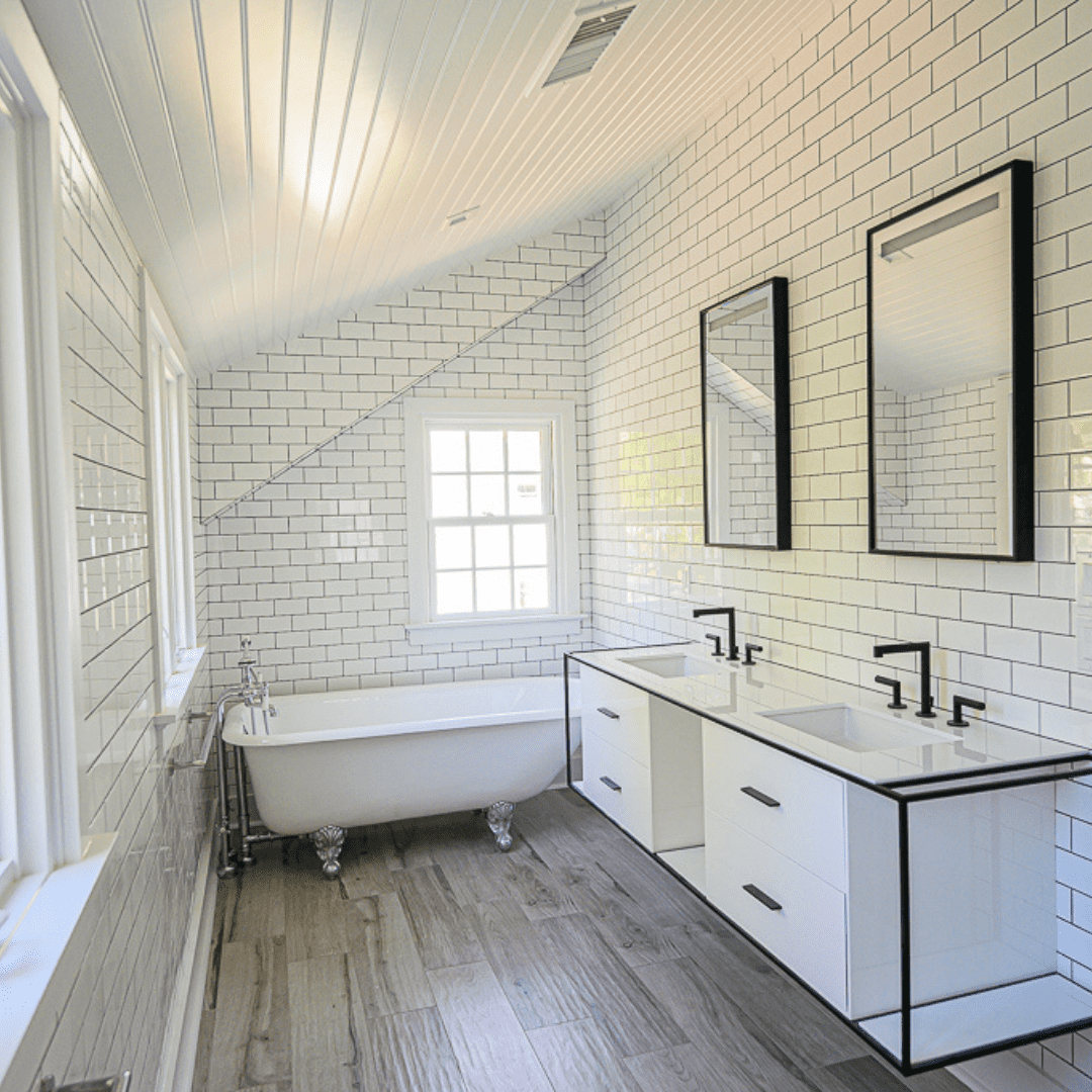 4x12 Basic White Subway Tile shown in bathroom on every wall