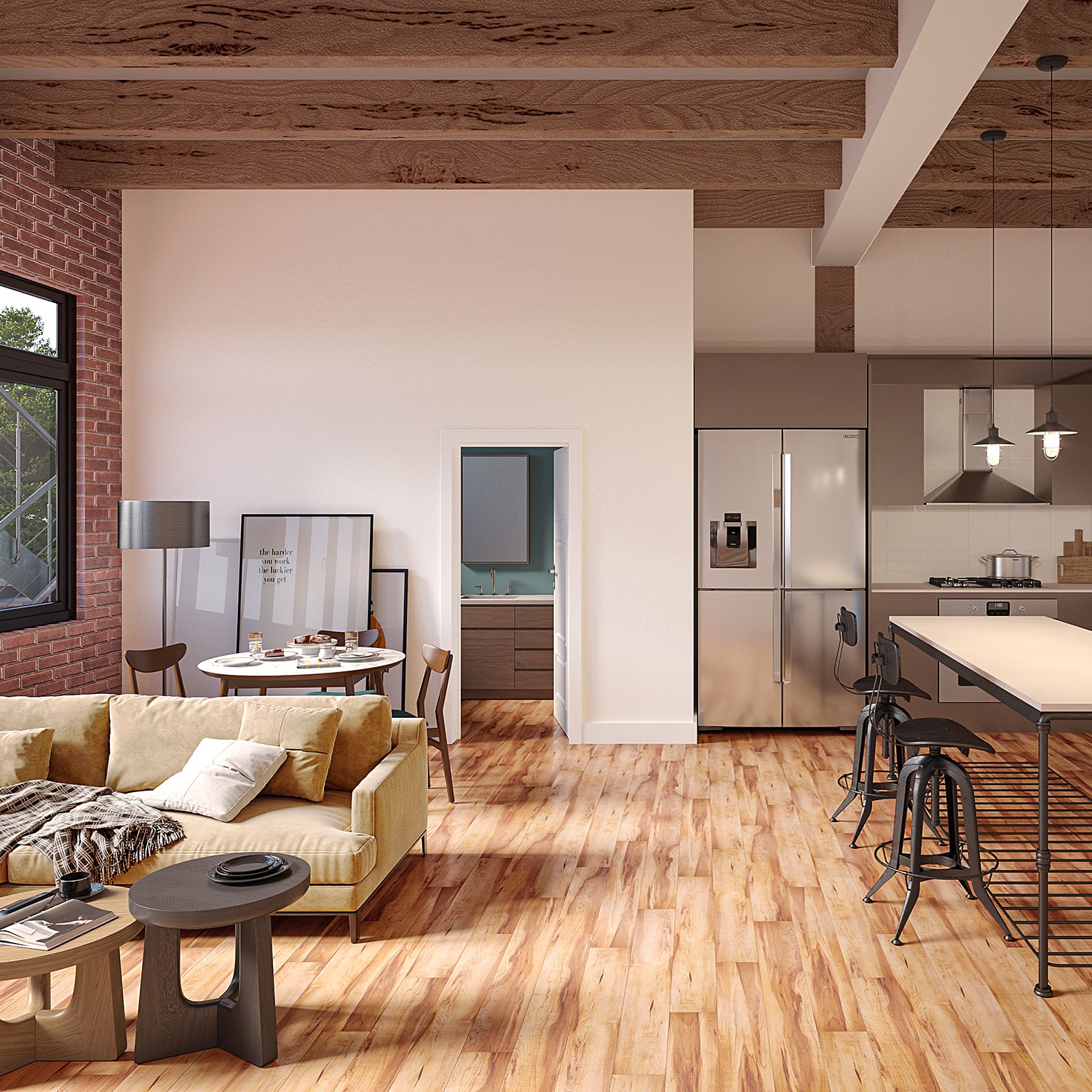 Wood look floor tiles used in living room environment