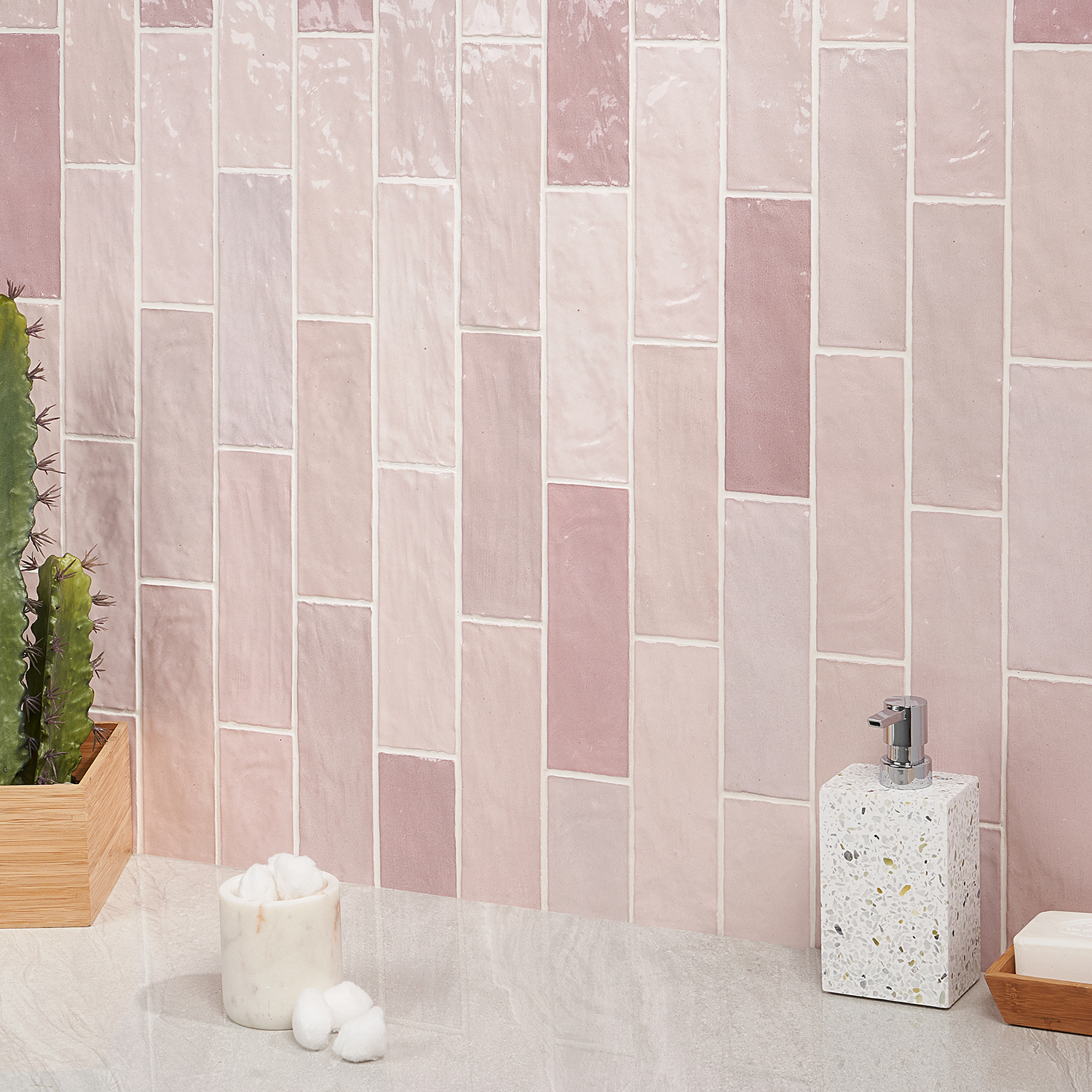 Portmore Pink 3x8 Glazed Ceramic Wall Tile used vertically 
