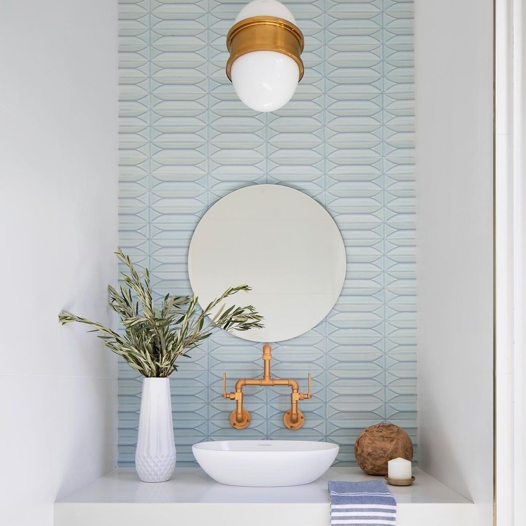 Byzantine 3D Alice Blue Ceramic Subway Tile for bathroom backsplash