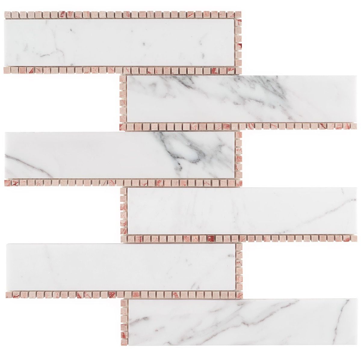 The New Palm Beach by Krista Watterworth Brick White Rose Polished Marble Mosaic Tile

