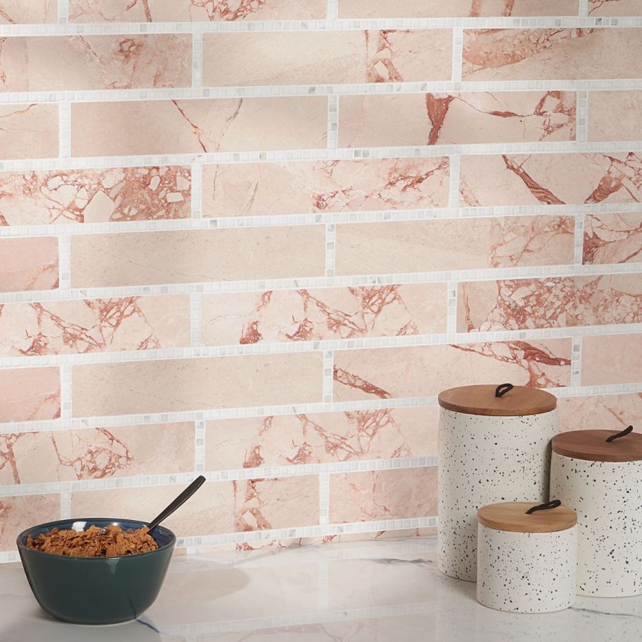 The New Palm Beach by Krista Watterworth Brick Pink Polished Marble Mosaic Tile
