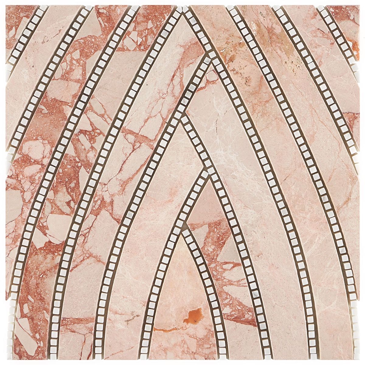 The New Palm Beach by Krista Watterworth Leaf Pink Polished Marble Mosaic Tile