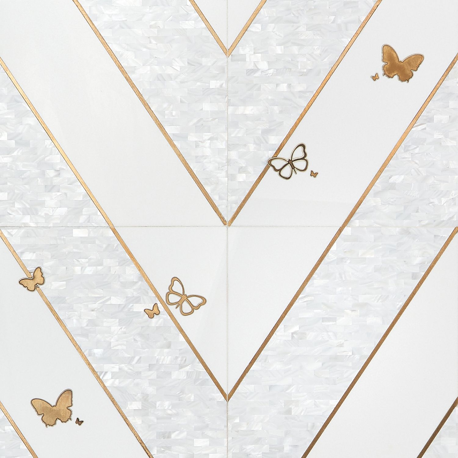 Timeless Butterflies and Perla Brass Mixed Porcelain Polished Tile By Elizabeth Sutton
