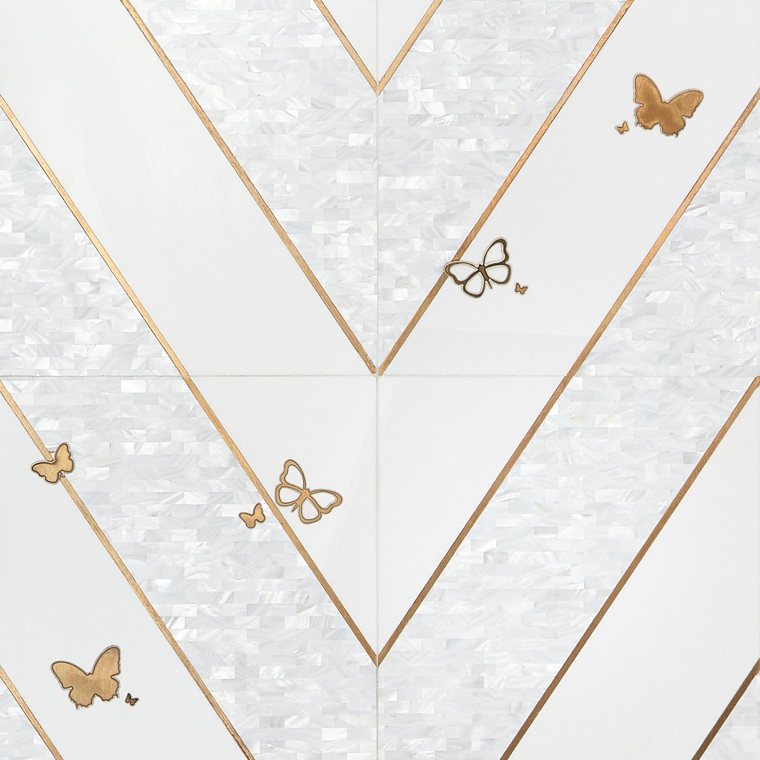 Timeless Butterflies and Perla Brass Mixed Porcelain Polished Tile By Elizabeth Sutton
