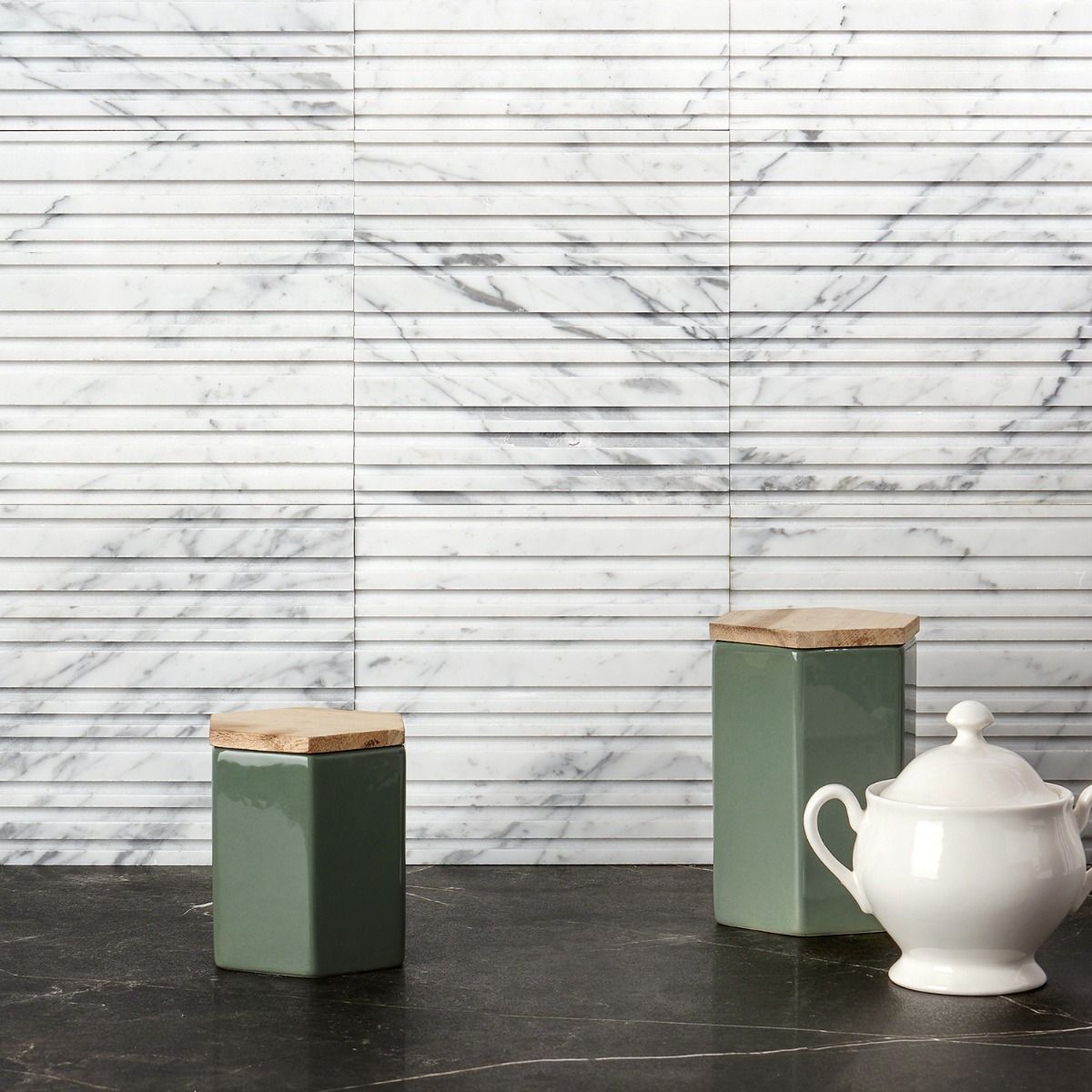 Michael Habachy Barcode 3D Entero Carrara 8x8 Marble Tile