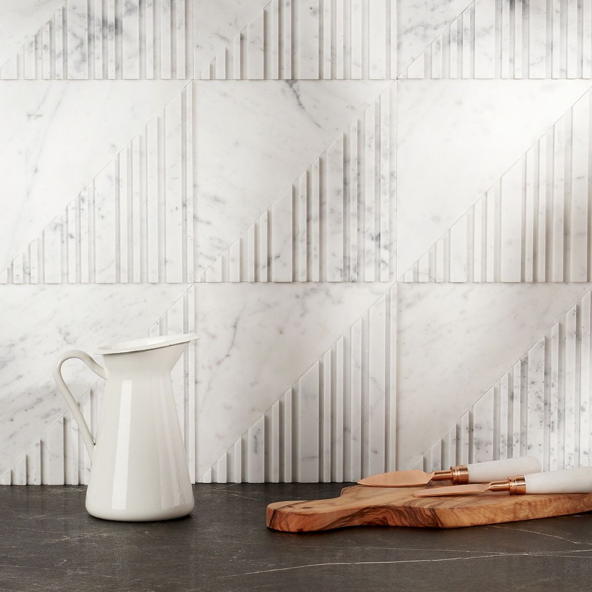 Michael Habachy Barcode 3D Medio Carrara 8x8 Marble Tile