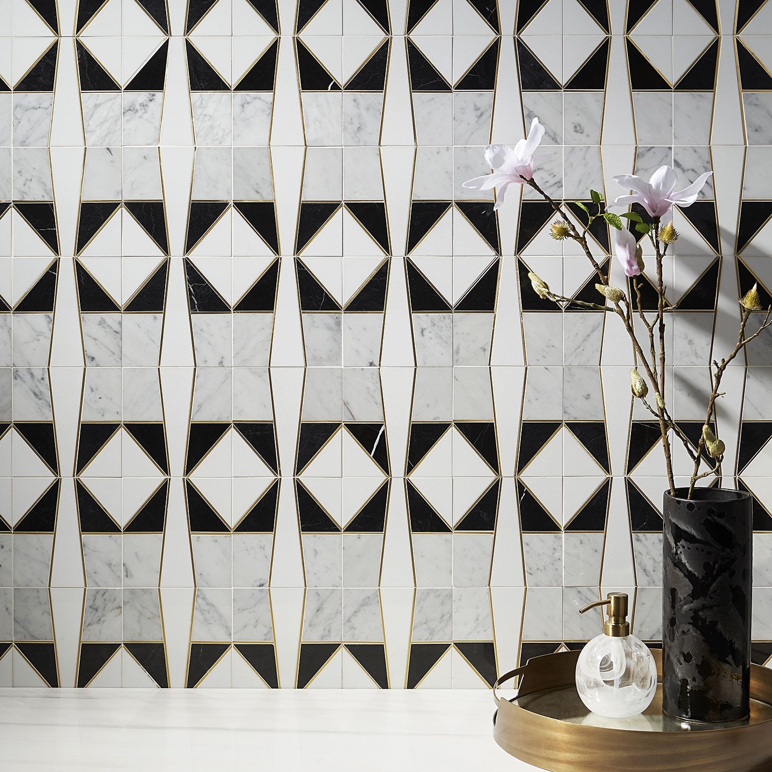 Petite Art Deco Ponte 6x6 Marble Mosaic Tile by Vanessa Deleon