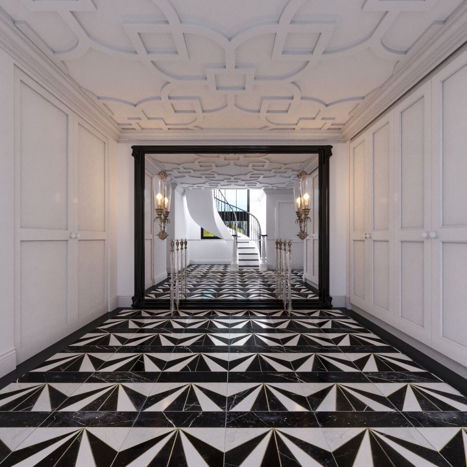 Art Deco Starburst 24x24 Marble Mosaic Tile by Vanessa Deleon - Layout Option One