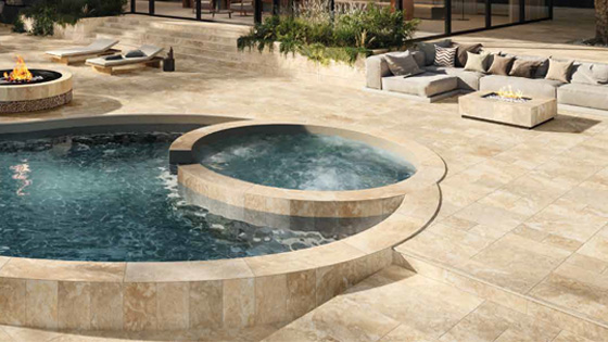 Natural look swimming pool tiles outdoors 