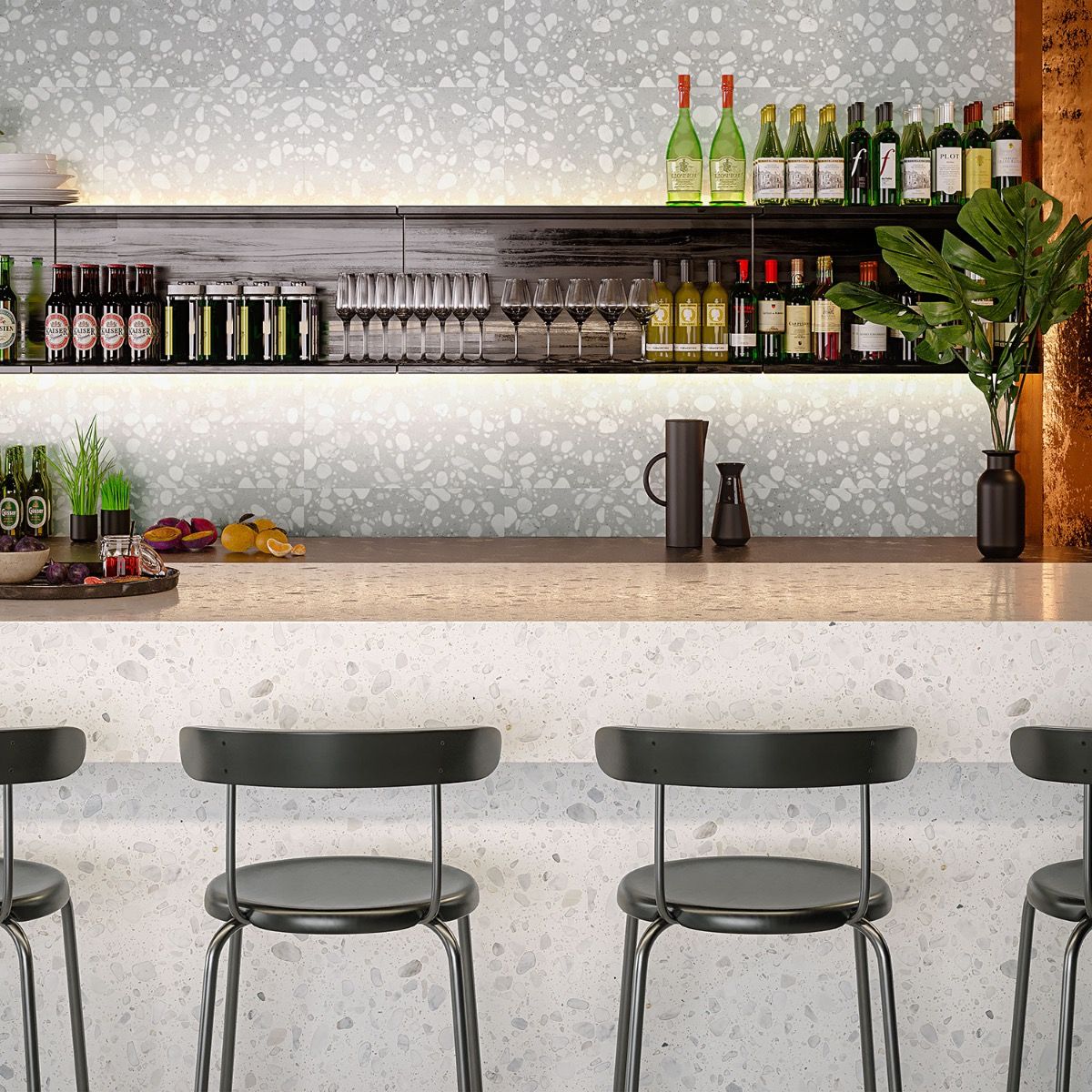 Terrazzo Italy Sacra Bianco 24x24 Honed Marble Tile in a bar on the wall