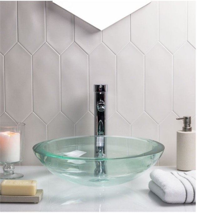 Aliante Picket White 4x12 Porcelain Tile in Matte Finish used as bathroom wall backsplash