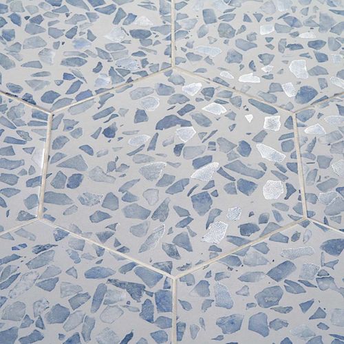 Terrazzo Hexagon Blue 9" Matte Porcelain Tile
