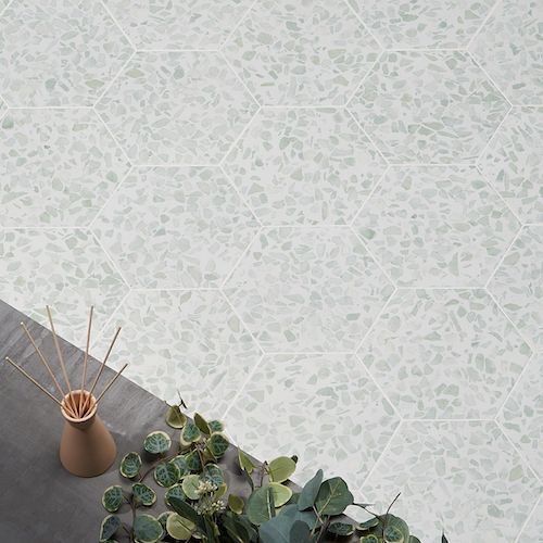 Terrazzo Hexagon Green 9" Matte Porcelain Tile
