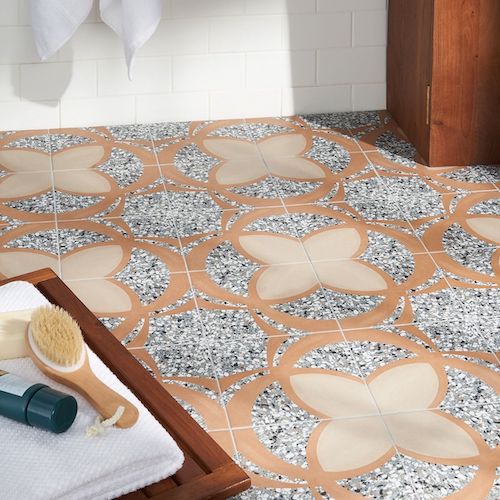 Chips Fleur De Lis Azur Terra 8x8 Matte Porcelain Tile
