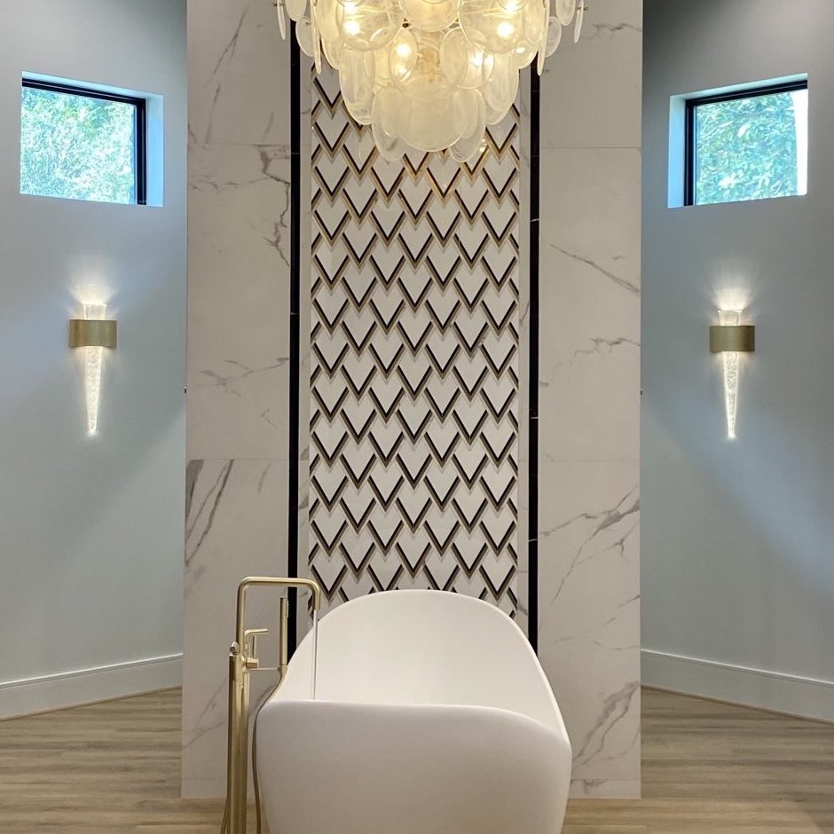 VZAG Nero Marble & Brass Mosaic Tile by Vanessa Deleon