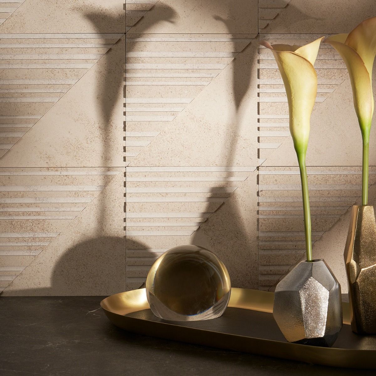 Michael Habachy Barcode Medio 3D Golden Beach 8x8 Marble Tile
