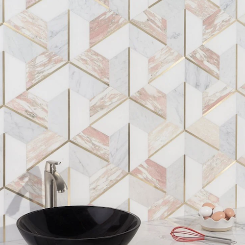 Decade Rosa Polished Marble and Brass Mosaic Tile

