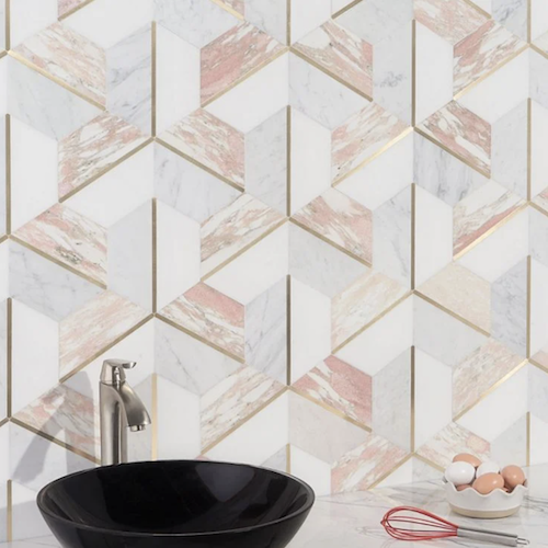 Decade Rosa Polished Marble and Brass Mosaic Tile