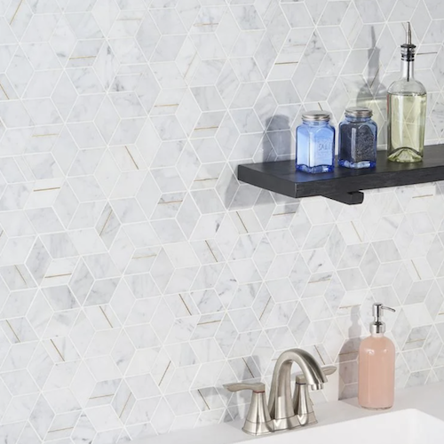 Morgana Carrara Polished Marble and Brass Mosaic Tile