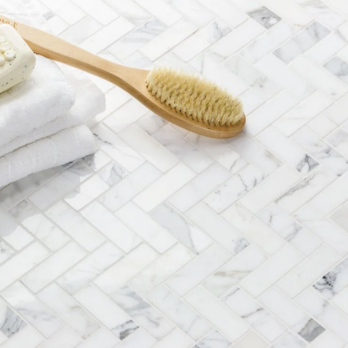 Calacatta Herringbone 1x3 Polished Marble Tile