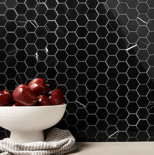 Nero Marquina 2" Hexagon Polished Marble Mosaic