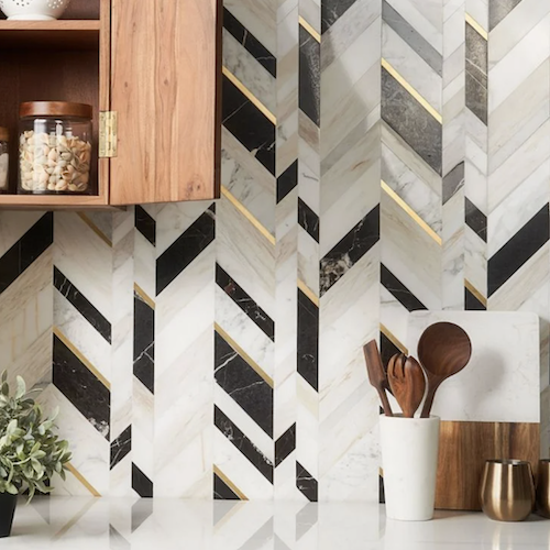 Amari Saint Laurent Polished Marble and Brass Mosaic Tile