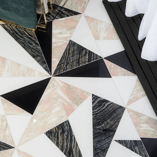 Jagger Rose Polished Marble Mosaic Tile, Pink and Black and White