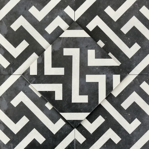 Bella Mori 9x9 Porcelain Tile, White & Black Encaustic
