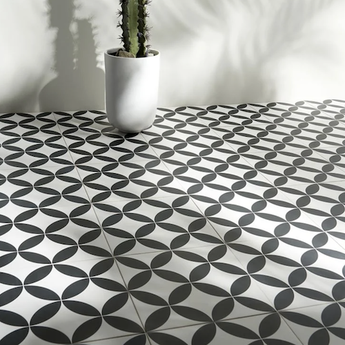 Norwalk Floor Deco Black and White 8x8 Matte Porcelain Tile

