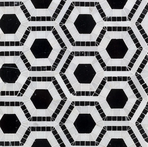 Cosmos Nero & Asian Statuary Hexagon Marble Polished Mosaic Tile
