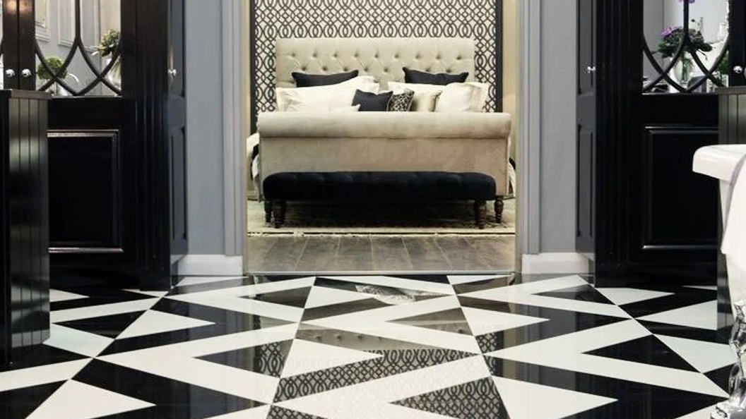 Parapet Black and White 24x24 Polished Marble Tile
