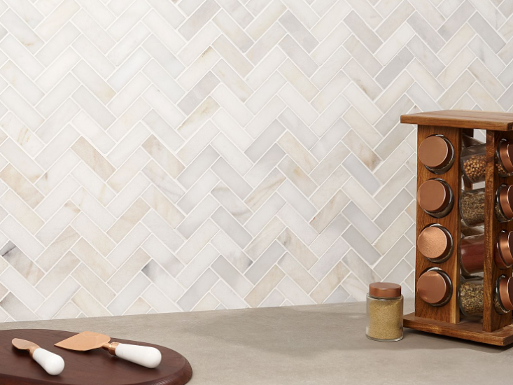 White Jade 1x3" Herringbone Polished Marble Mosaic