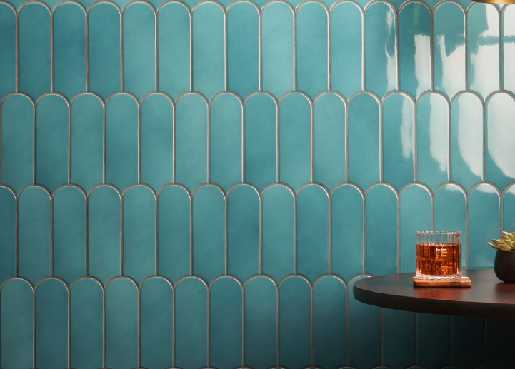 Parry Teal Blue 3x8 Fishscale Glossy Ceramic Wall Tile