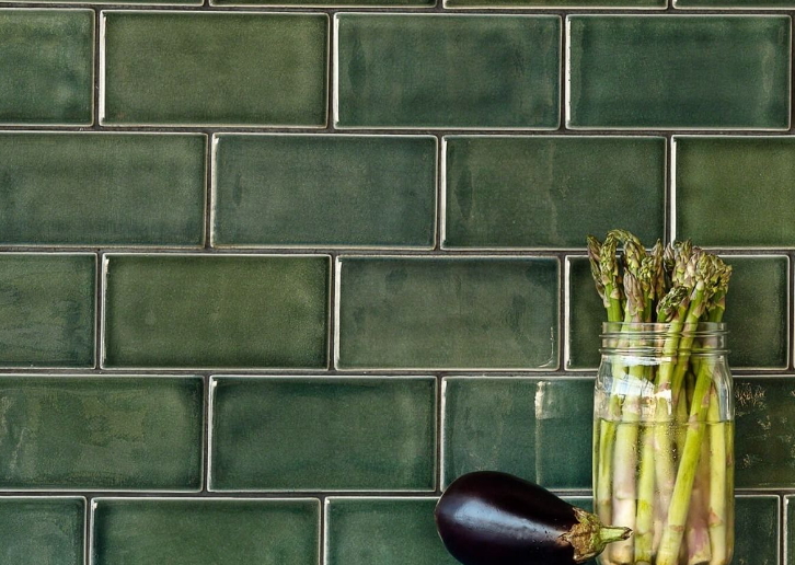 Nabi Deep Emerald 3x6 Green Crackled Glass Wall Tile