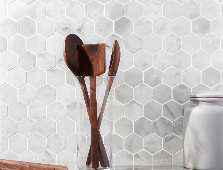 Carrara 2" Hexagon Polished Marble Mosaic Tile