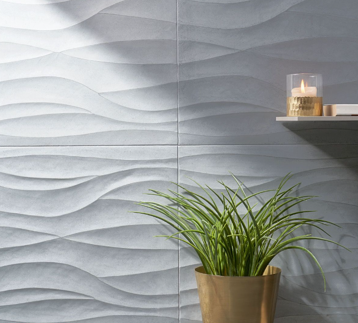 Thalia Carved Stone Wave Gres Blue Honed Limestone tiles - Big & Bold
