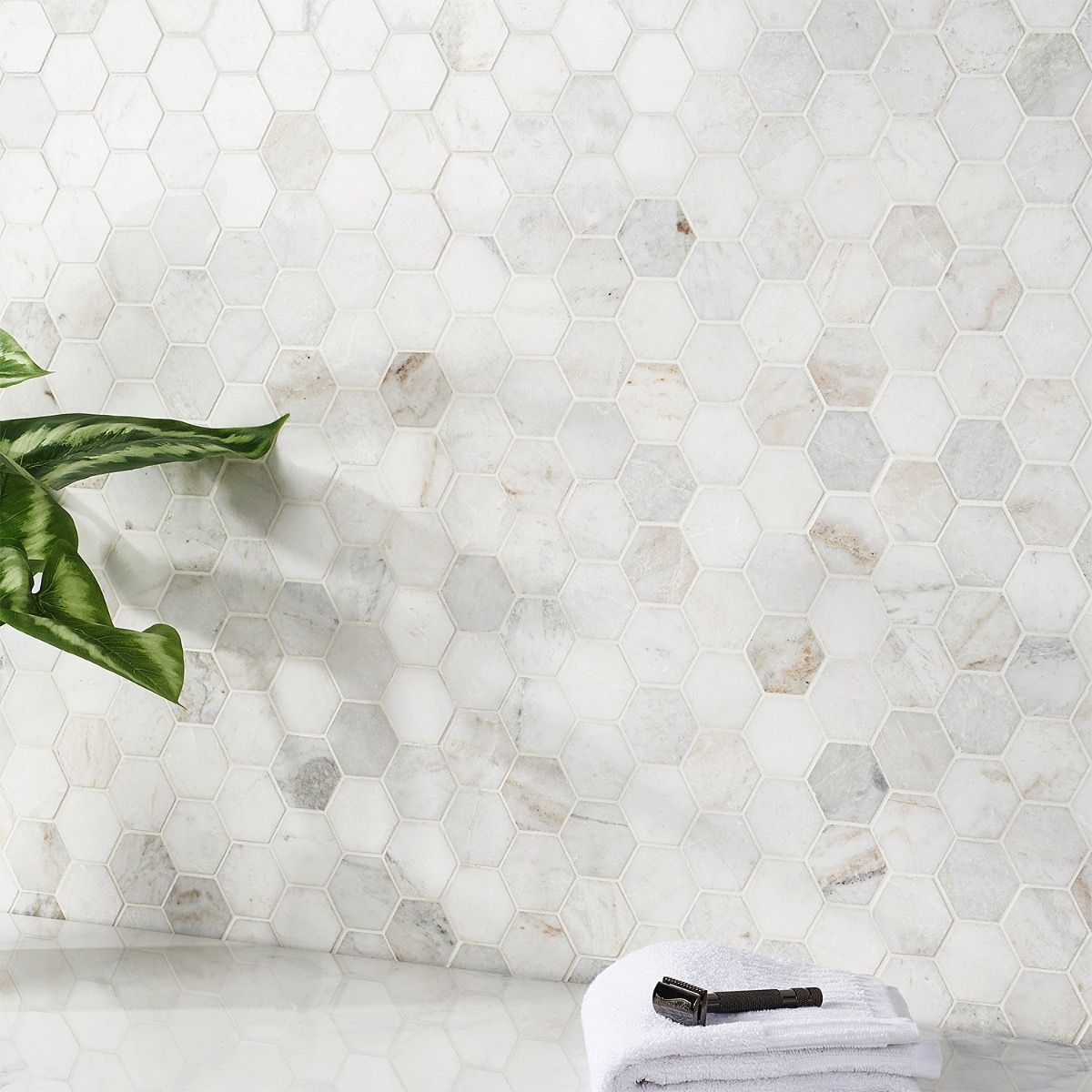 Alaska White Hexagon Polished Marble Mosaic Tile - Shower Tile Ideas