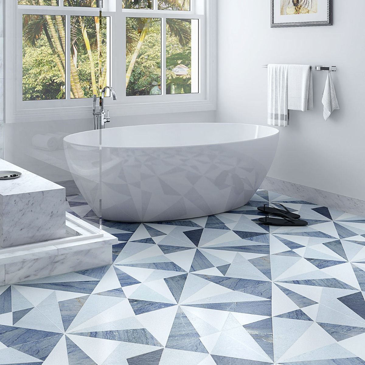 Jagger Azur Polished Marble Mosaic Tile - Shower Floor Tile Ideas