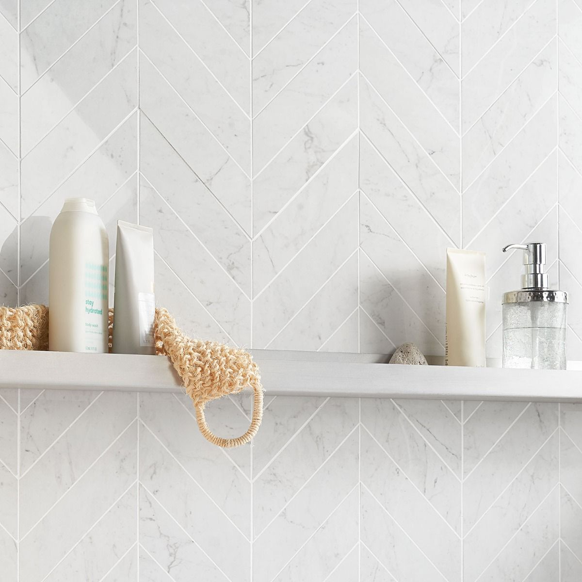 Carrara Giola White Chevron Polished Porcelain Mosaic - Carrara