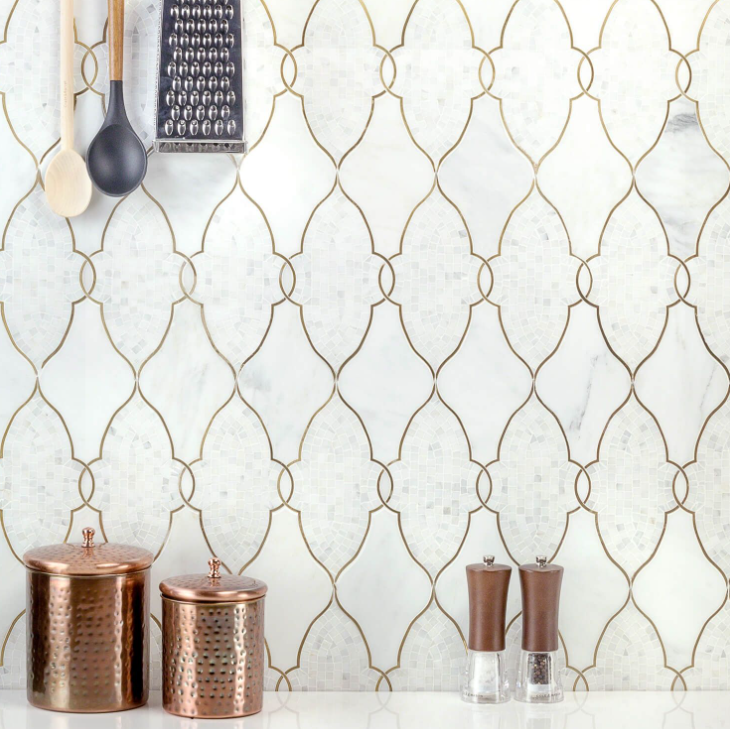 Duchess Lena White Polished Marble & Brass Tile