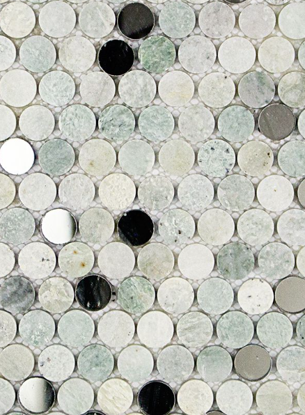 Ming Green with Mirror Penny Round Marble & Glass Tile