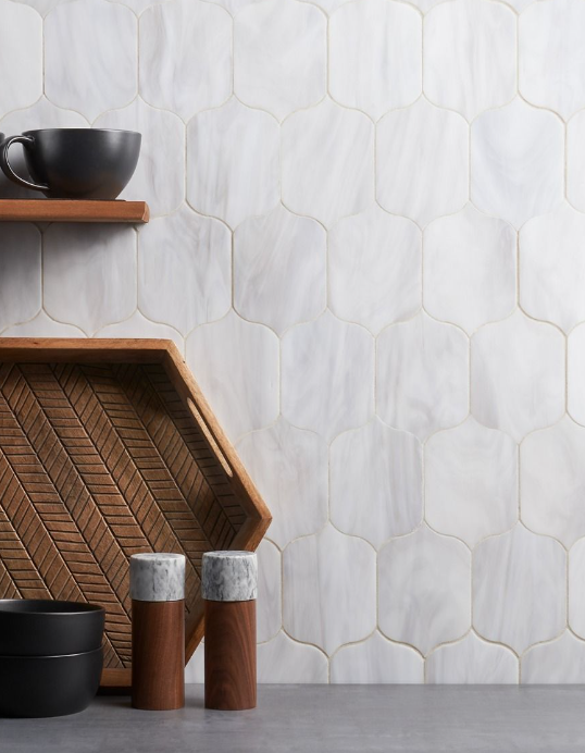 Bespoke Lantern Rain Cloud White Polished Glass Mosaic Tile