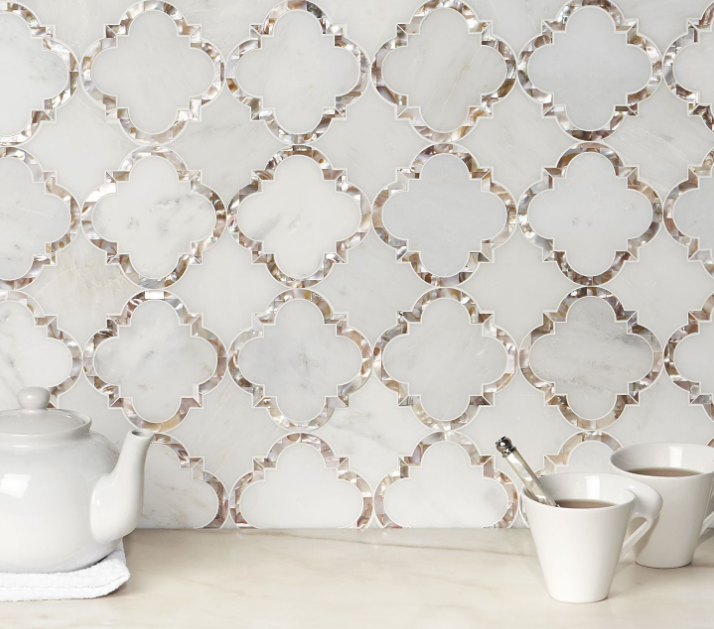 Cassie Chapman Eva Polished Marble & Mother of Pearl Arabesque Mosaic Tile