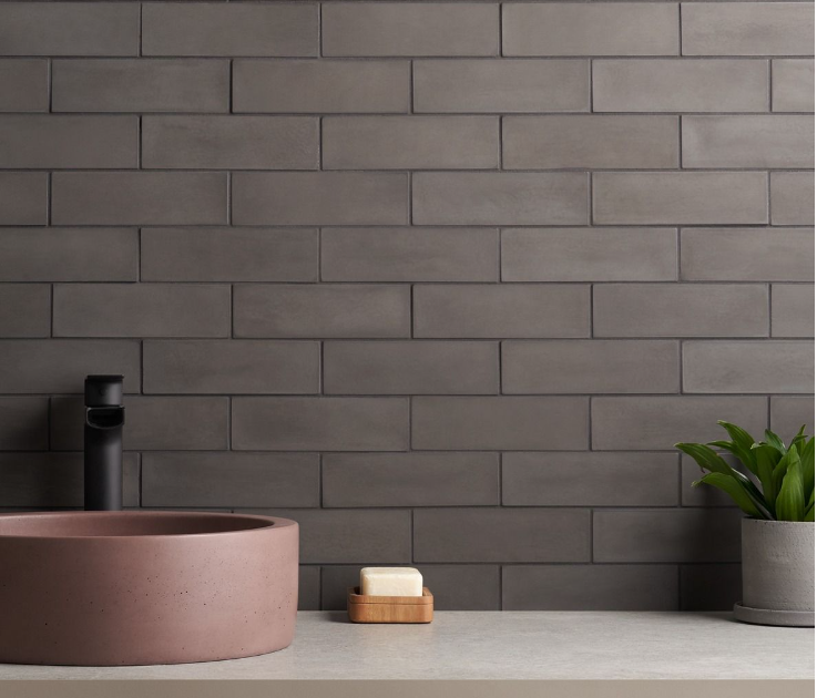 Charcoal Gray 2x8 Matte Cement Subway Tile