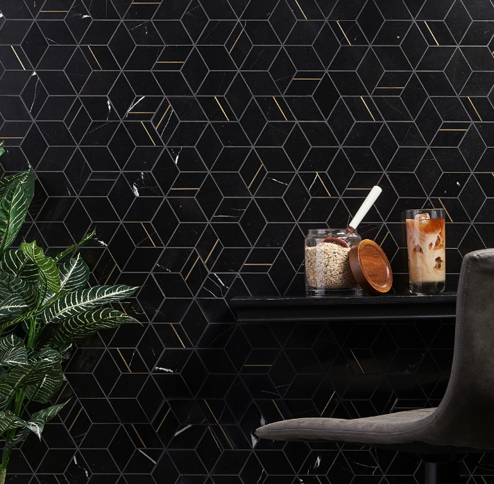 Nero Black Polished Marble & Brass Mosaic